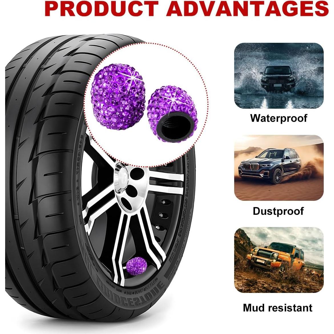 4 Tapas de Válvula de Neumático Brillantes Gasedin Púrpura