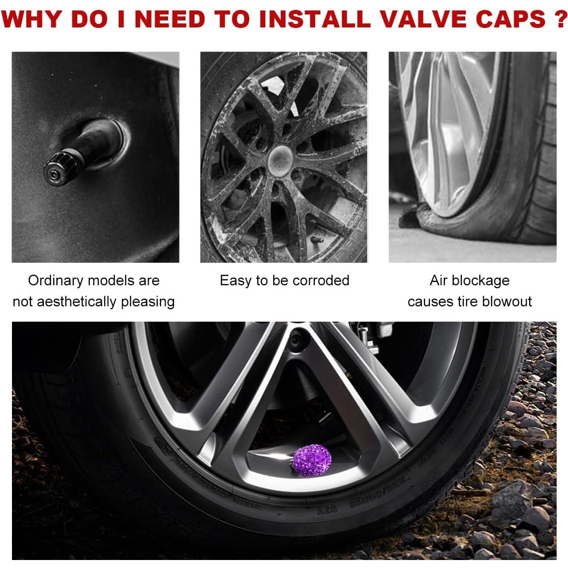 4 Tapas de Válvula de Neumático Brillantes Gasedin Púrpura