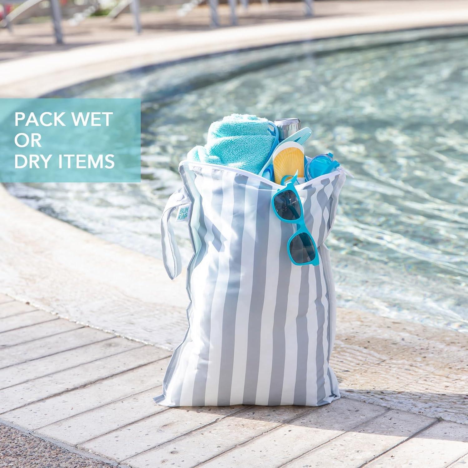 Bumkins Bolsa Impermeable Grande Reutilizable 2pk Rayas Grises y Verdes