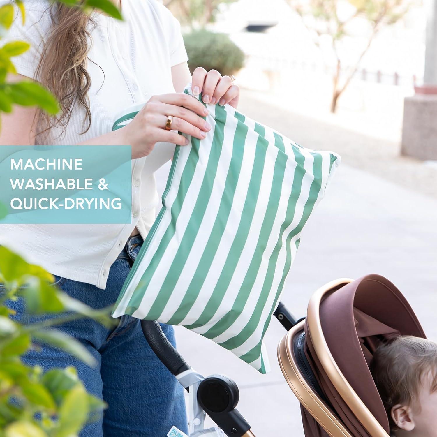 Bumkins Bolsa Impermeable Grande Reutilizable 2pk Rayas Grises y Verdes