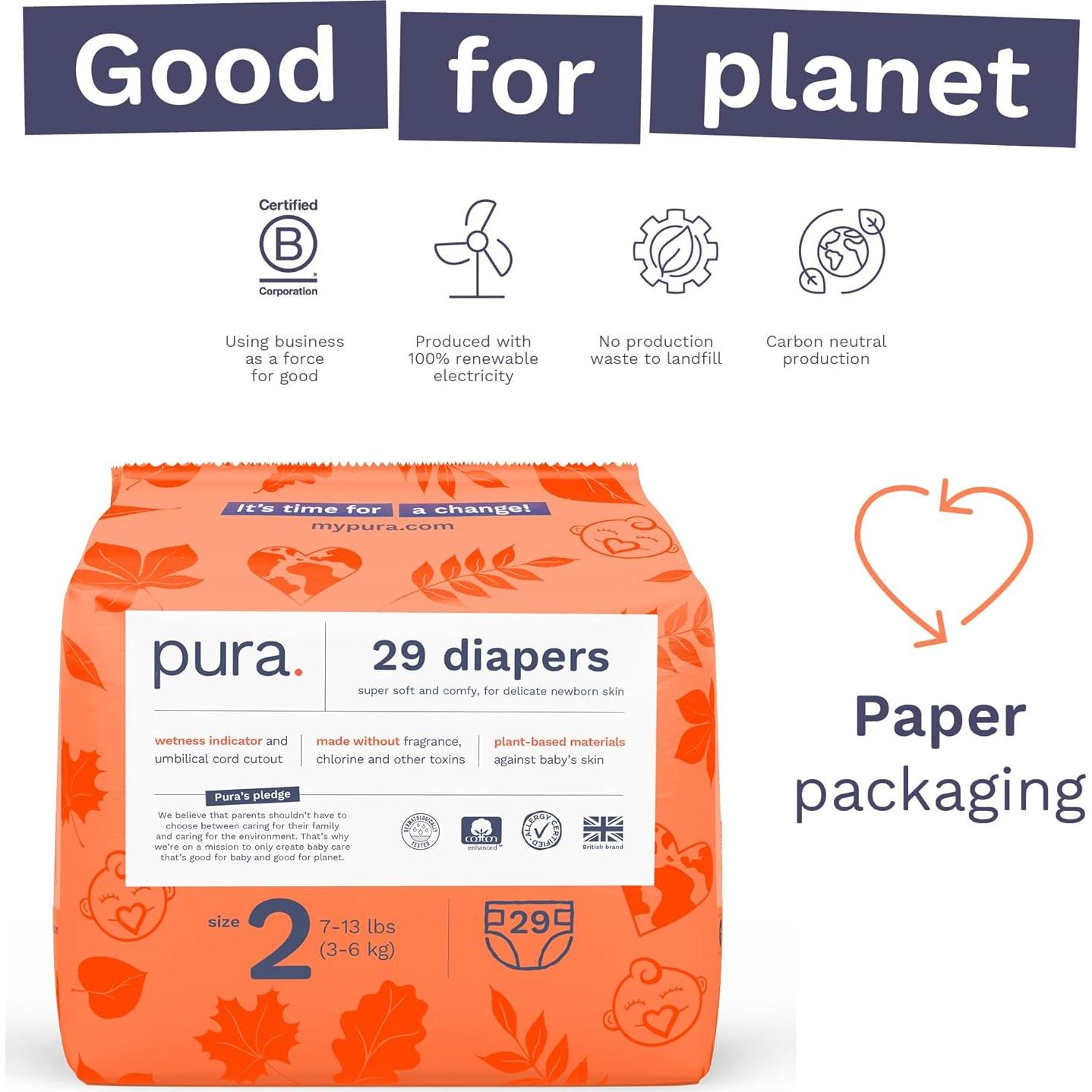 Pañales Hipoalergénicos Pura Tamaño 2 (3.2-5.9 kg) 29 Unidades