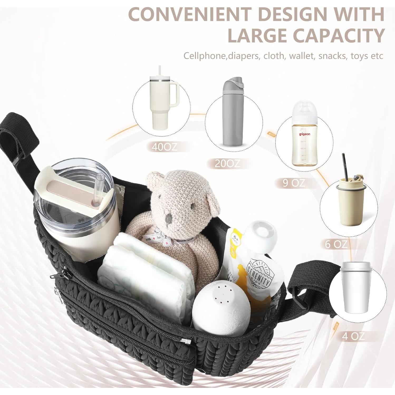 Organizador de Cochecito LUKJOJO Negro con Soporte para Botellas