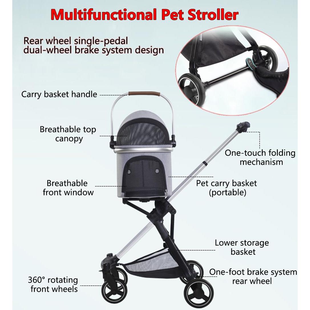 Carrito para Mascotas GUAIZHUREN Blanco 3 en 1 Plegable 15 kg