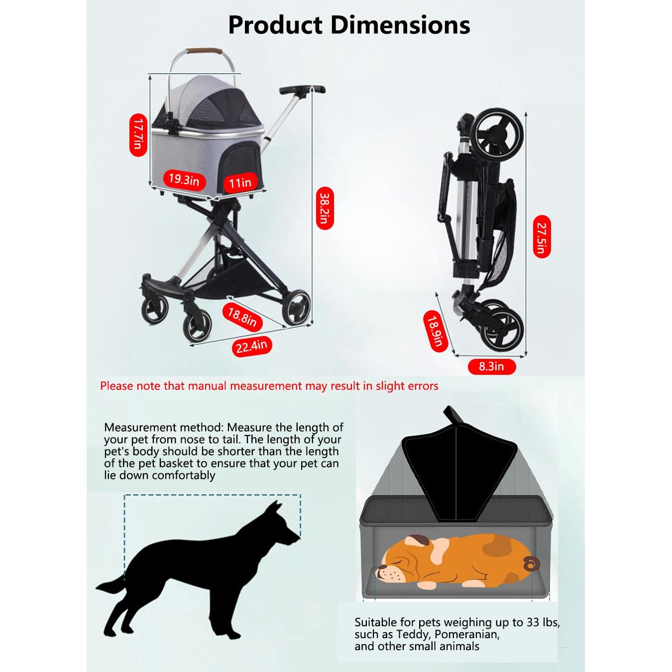 Carrito para Mascotas GUAIZHUREN Blanco 3 en 1 Plegable 15 kg