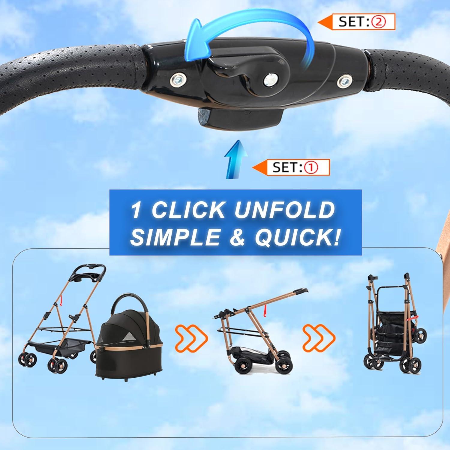 Carrito Plegable para Mascotas Velora Negro hasta 27 kg