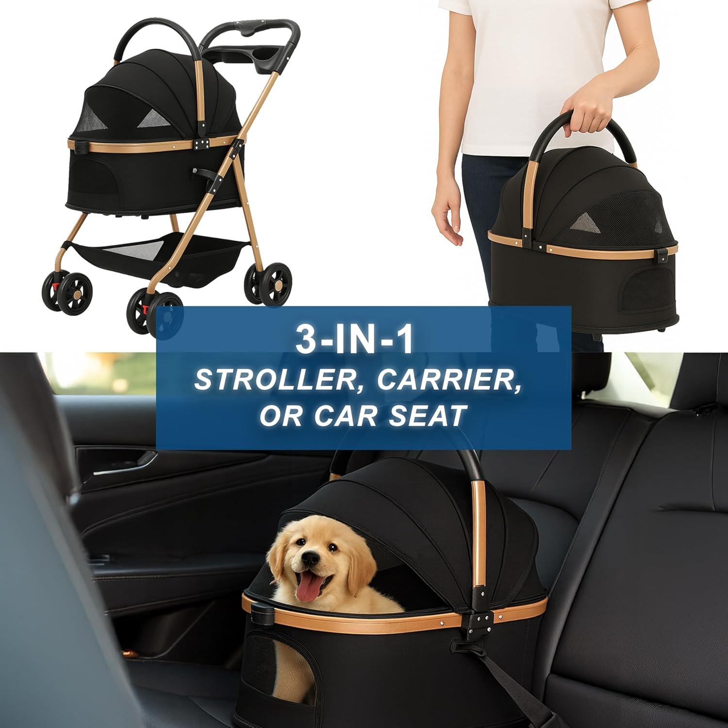 Carrito Plegable para Mascotas Velora Negro hasta 27 kg