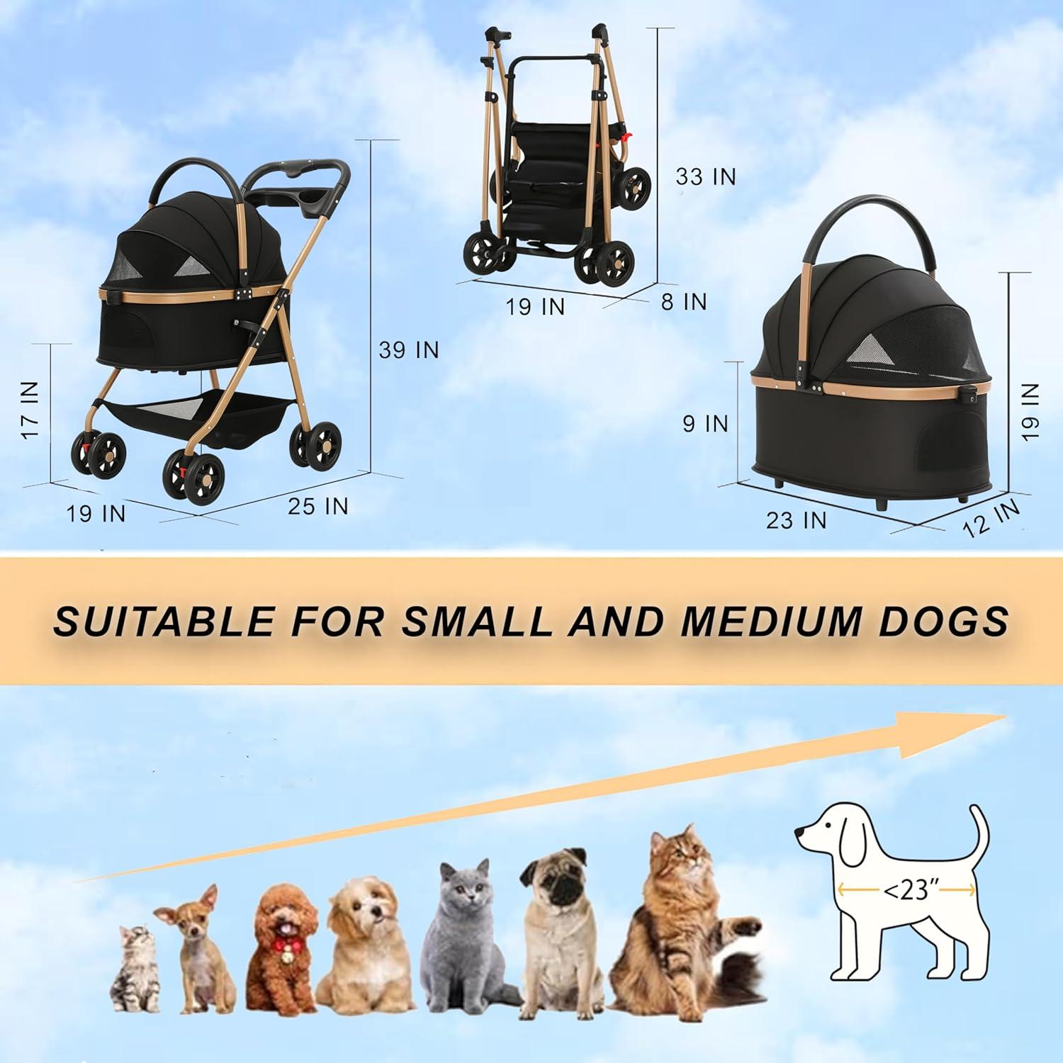 Carrito Plegable para Mascotas Velora Negro hasta 27 kg