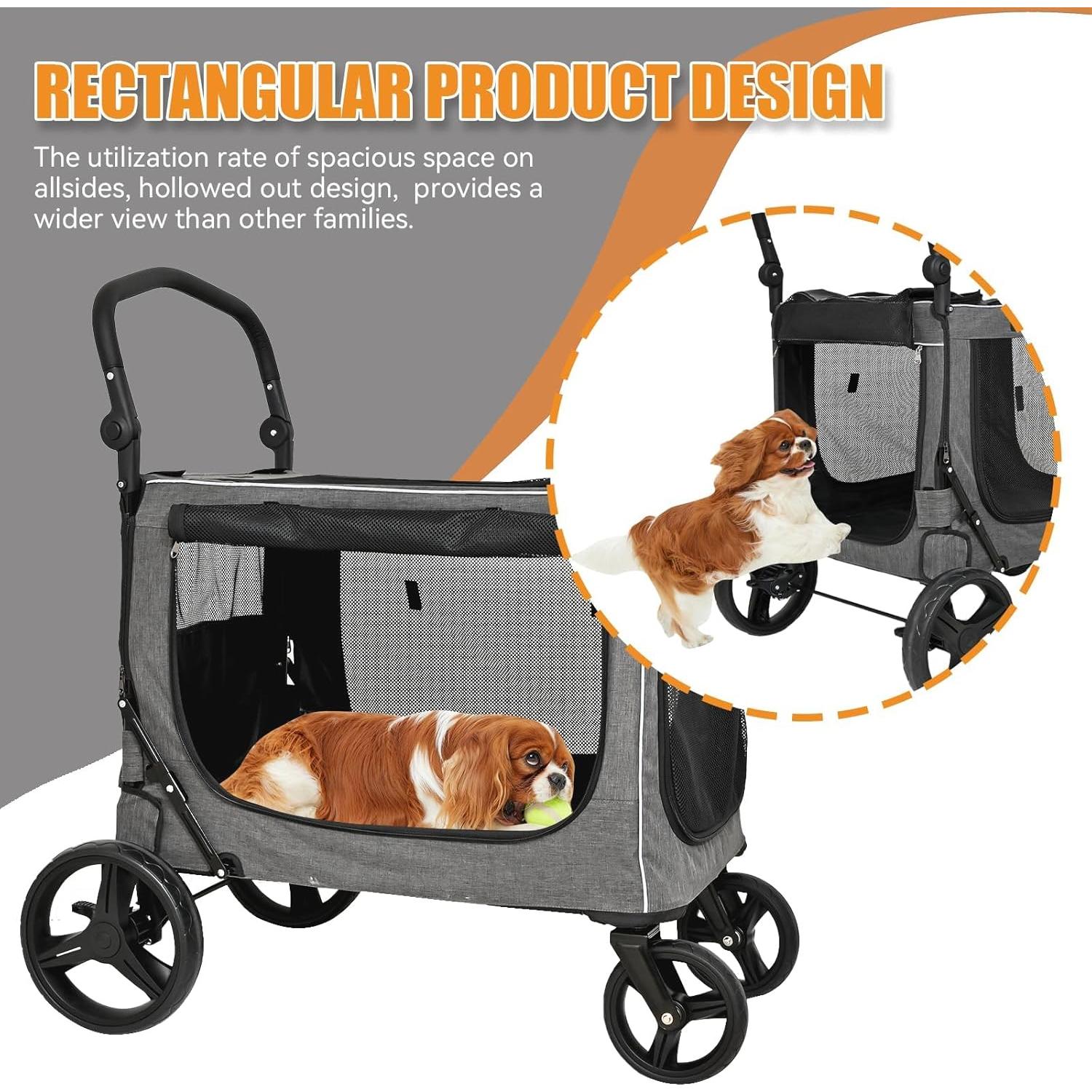 Carrito de Perro KIKII Extra Grande 60 kg Plegable y Ajustable