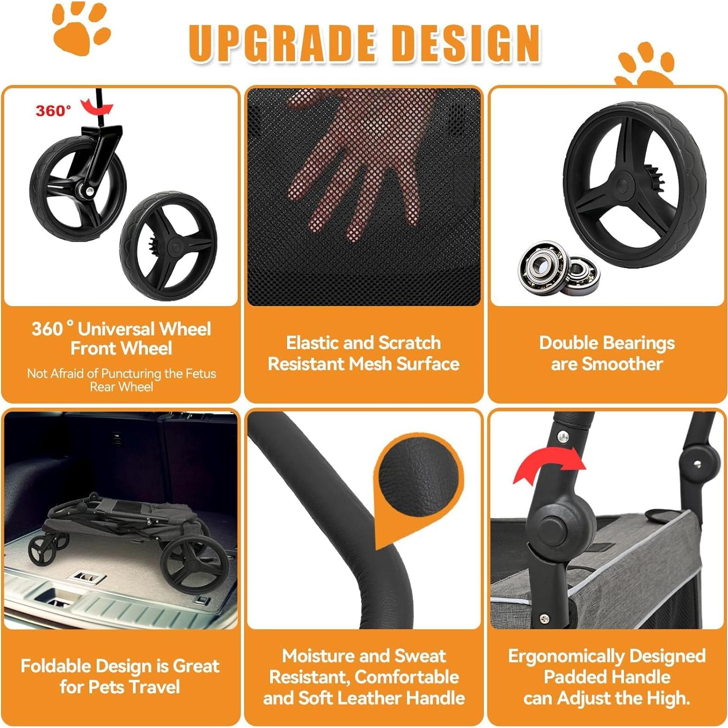 Carrito de Perro KIKII Extra Grande 60 kg Plegable y Ajustable