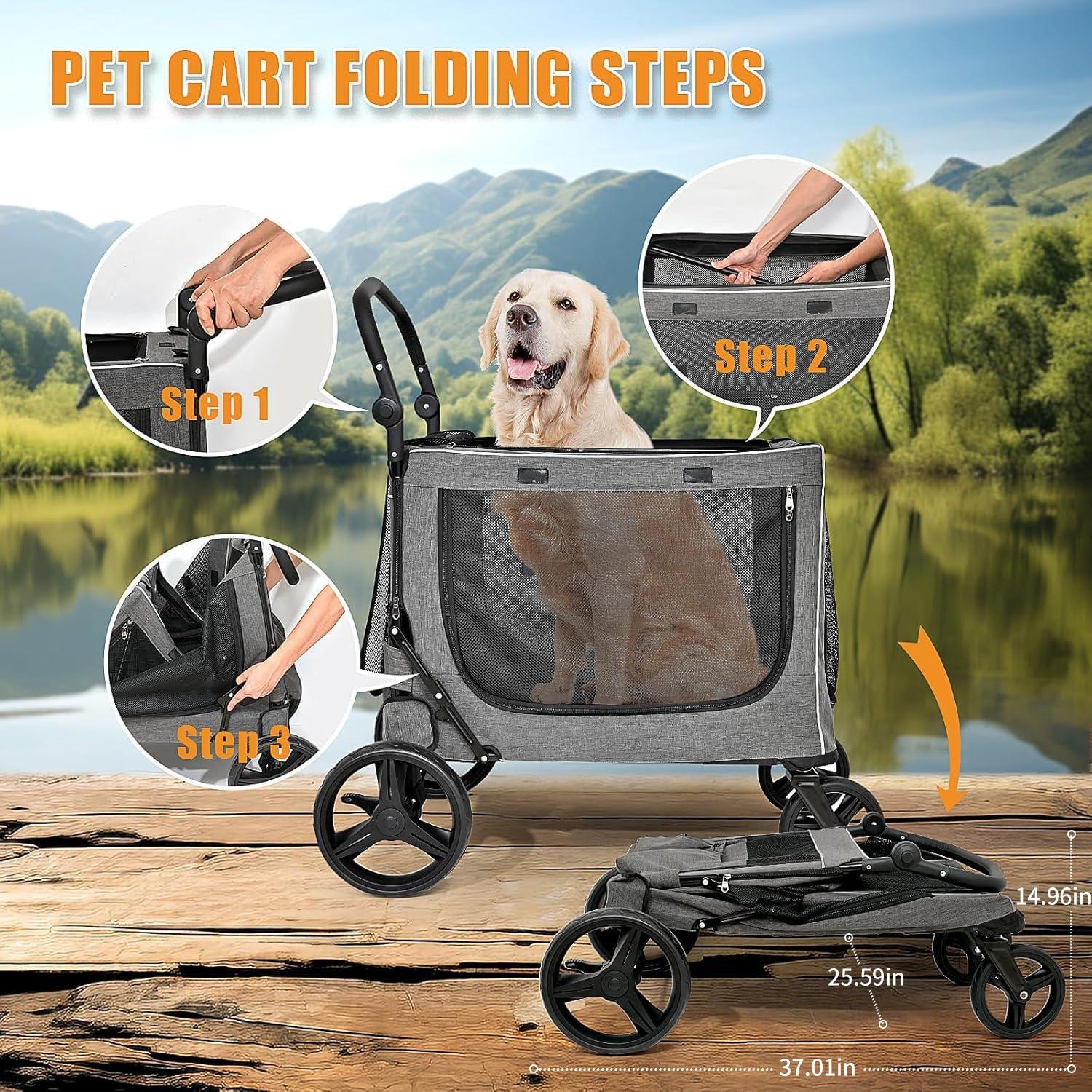 Carrito de Perro KIKII Extra Grande 60 kg Plegable y Ajustable