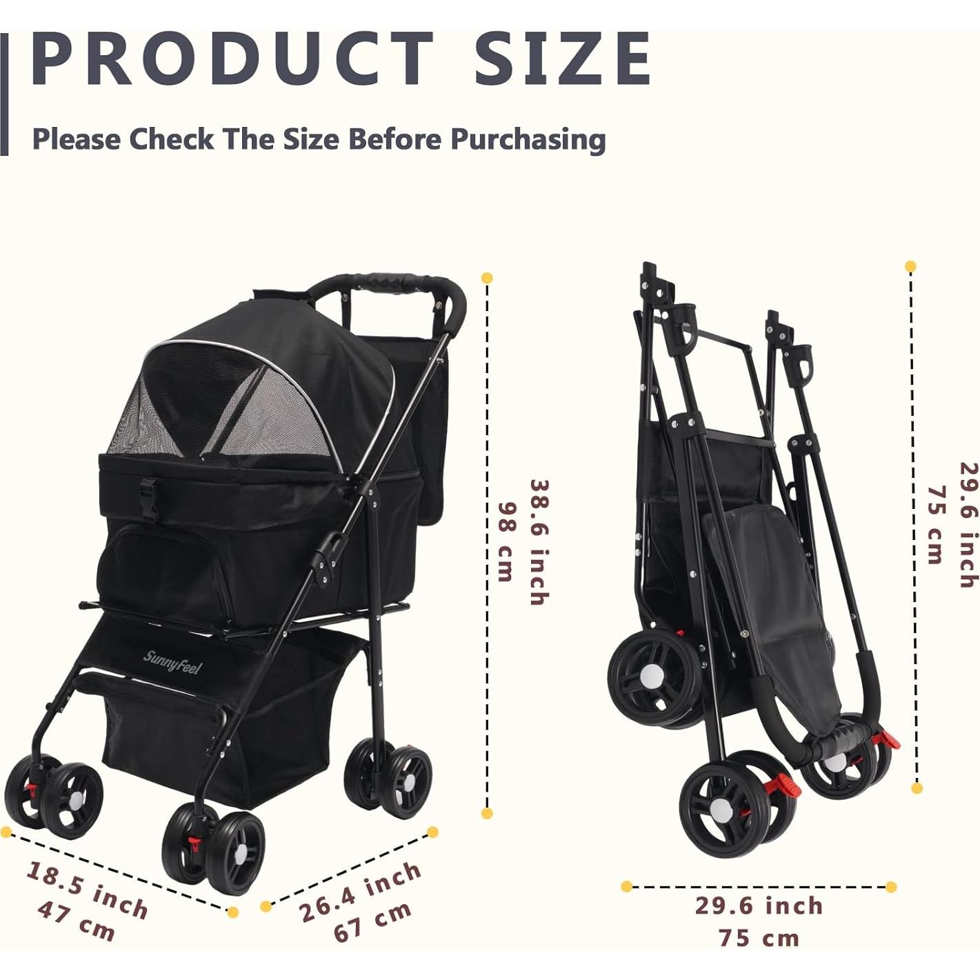 Carro de Mascotas SunnyFeel Plegable para Perros y Gatos 20.41 kg