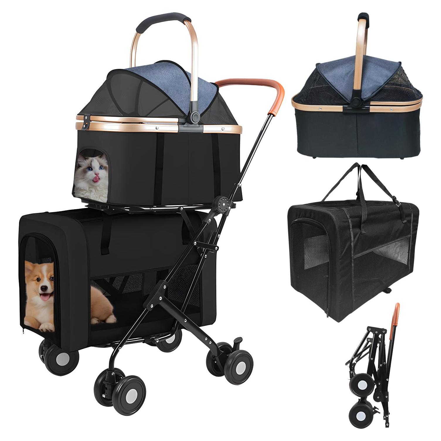 Carrito Doble para Mascotas YIRCELOM Negro 2 Perros o Gatos