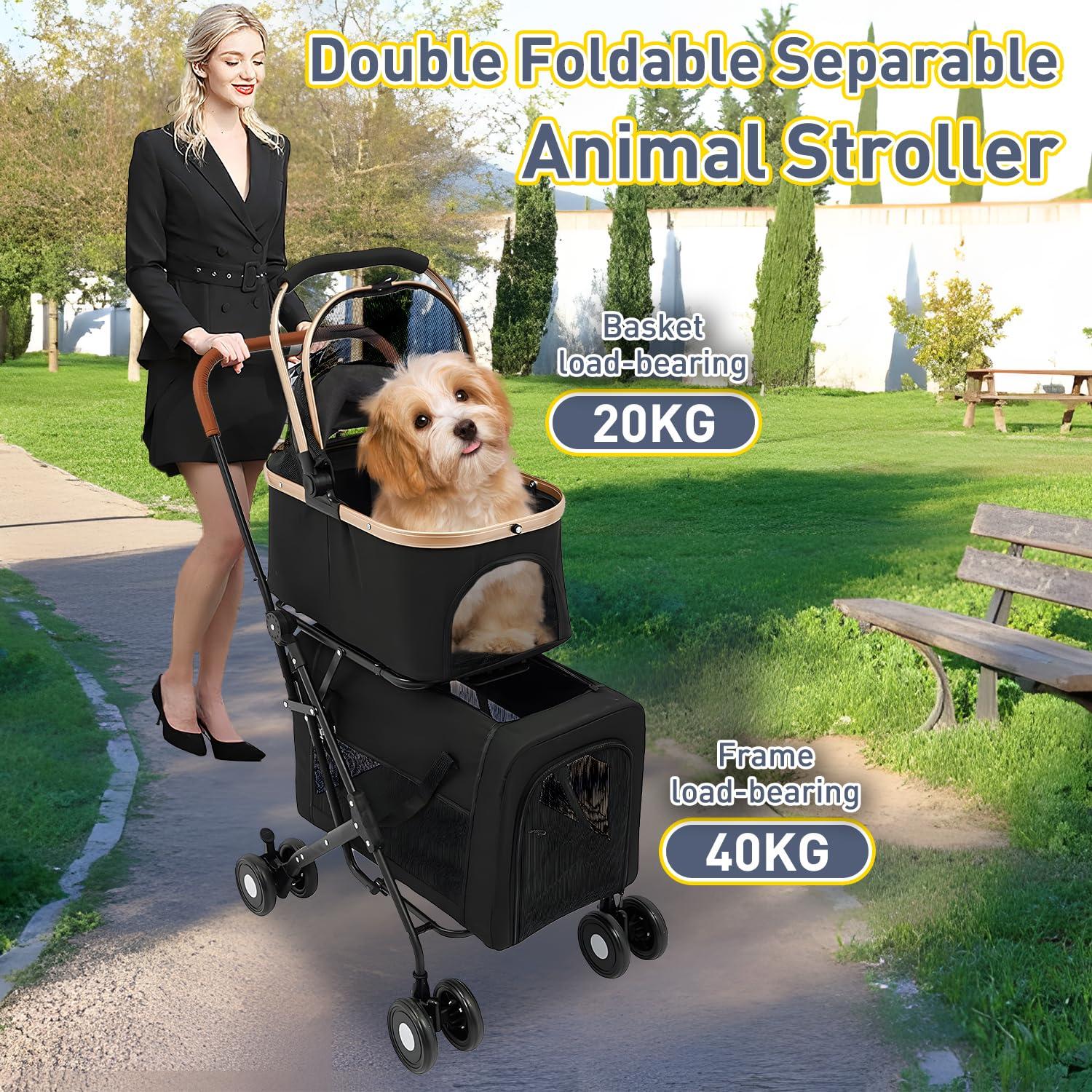 Carrito Doble para Mascotas YIRCELOM Negro 2 Perros o Gatos