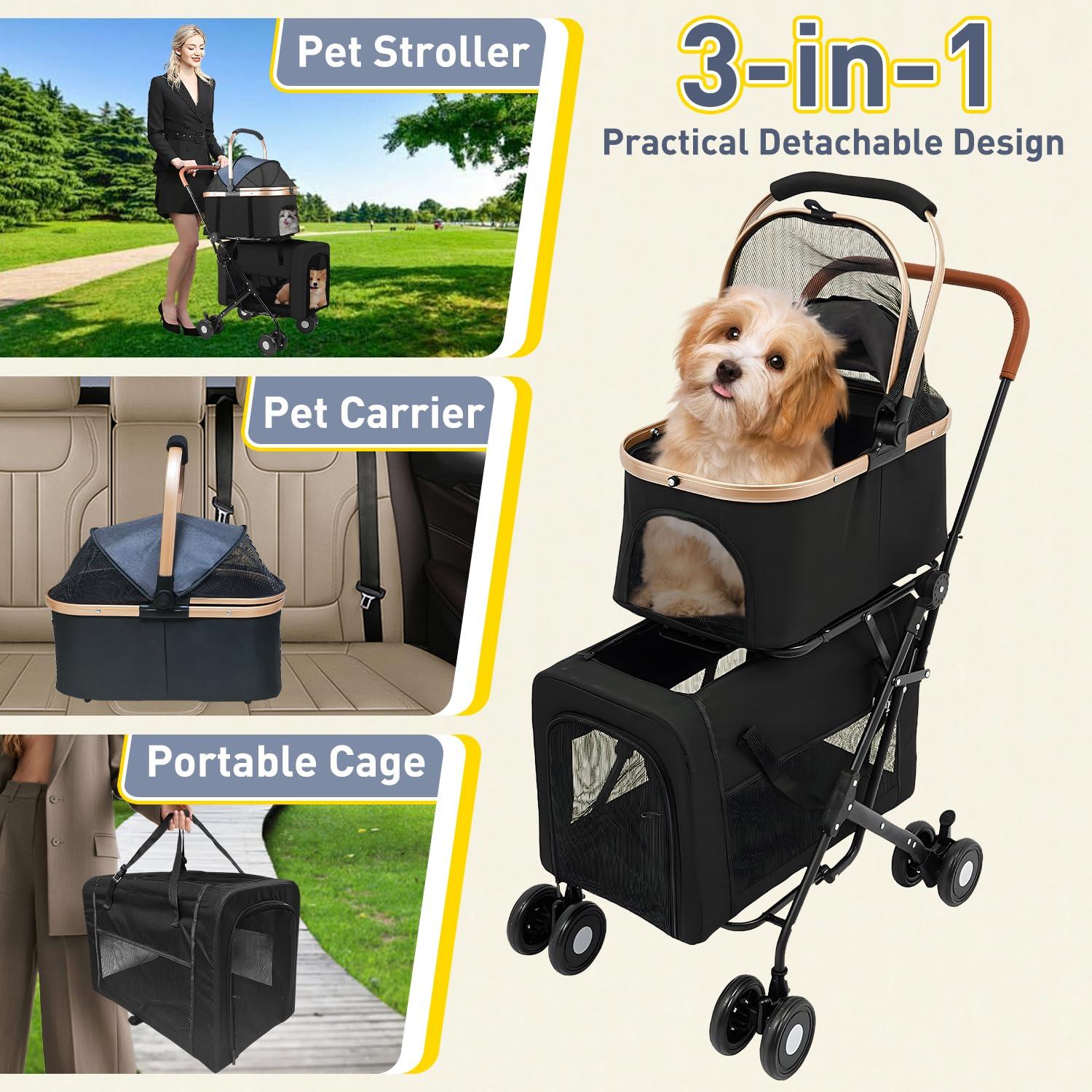 Carrito Doble para Mascotas YIRCELOM Negro 2 Perros o Gatos
