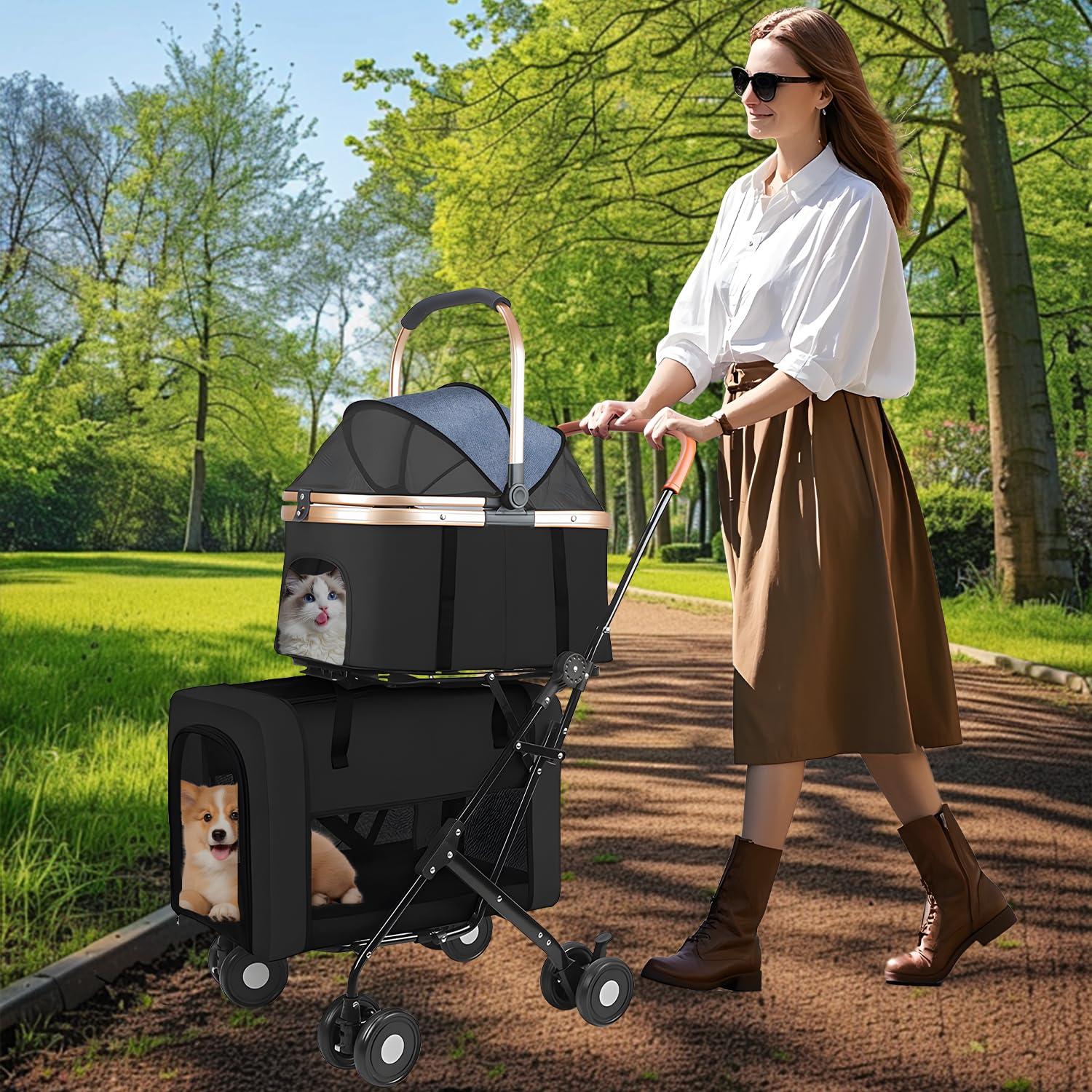 Carrito Doble para Mascotas YIRCELOM Negro 2 Perros o Gatos