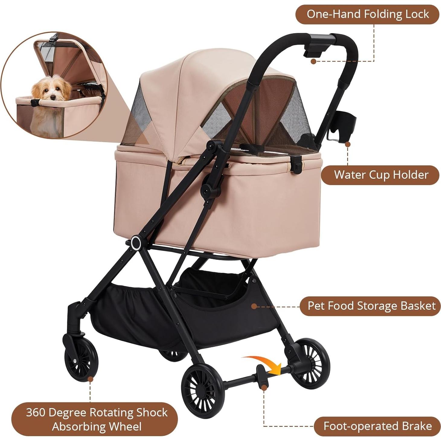 Carrito Plegable para Mascotas EltraWors Caqui 22 kg