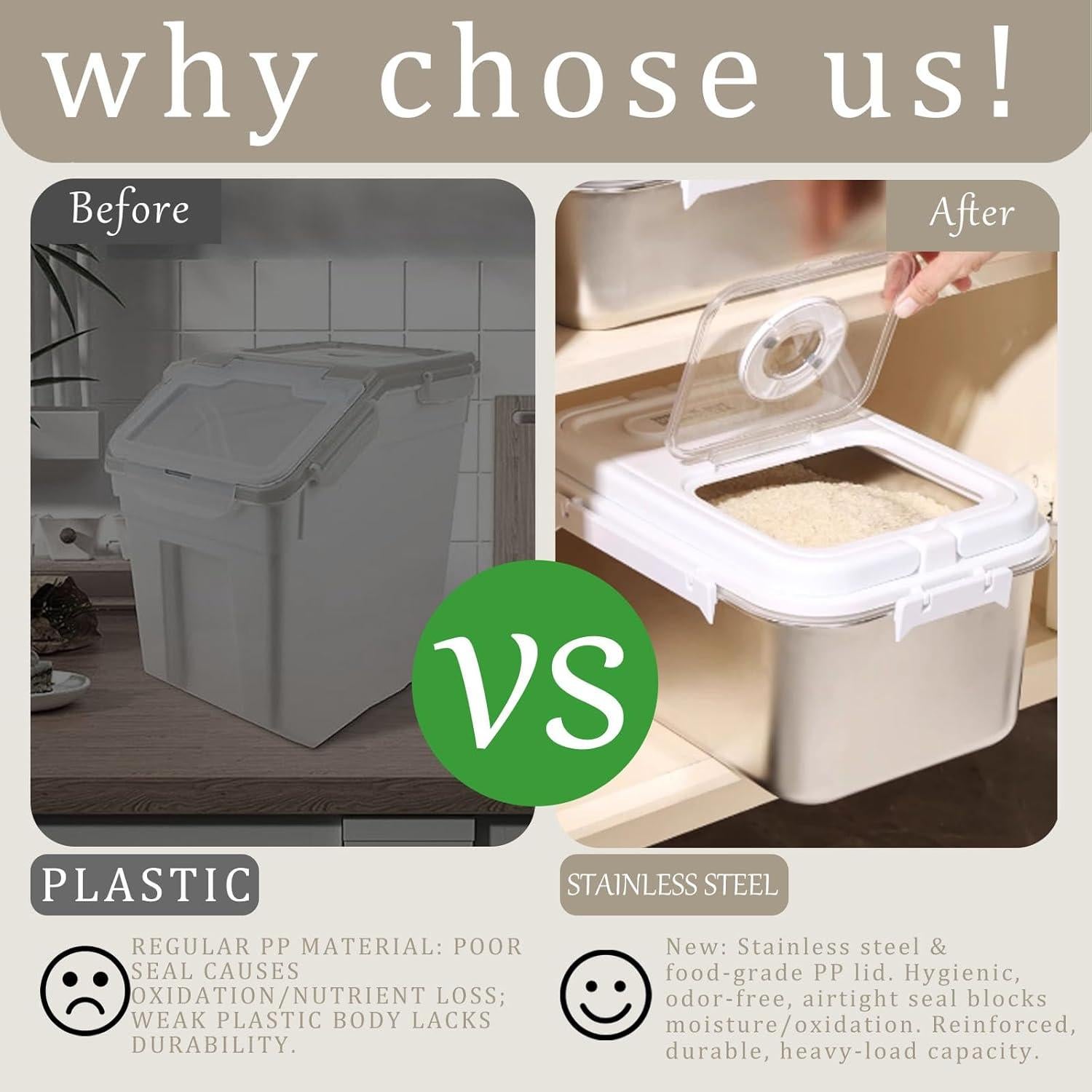 Contenedor de Almacenamiento de Comida para Mascotas RUIAN 7.5L Acero Inoxidable