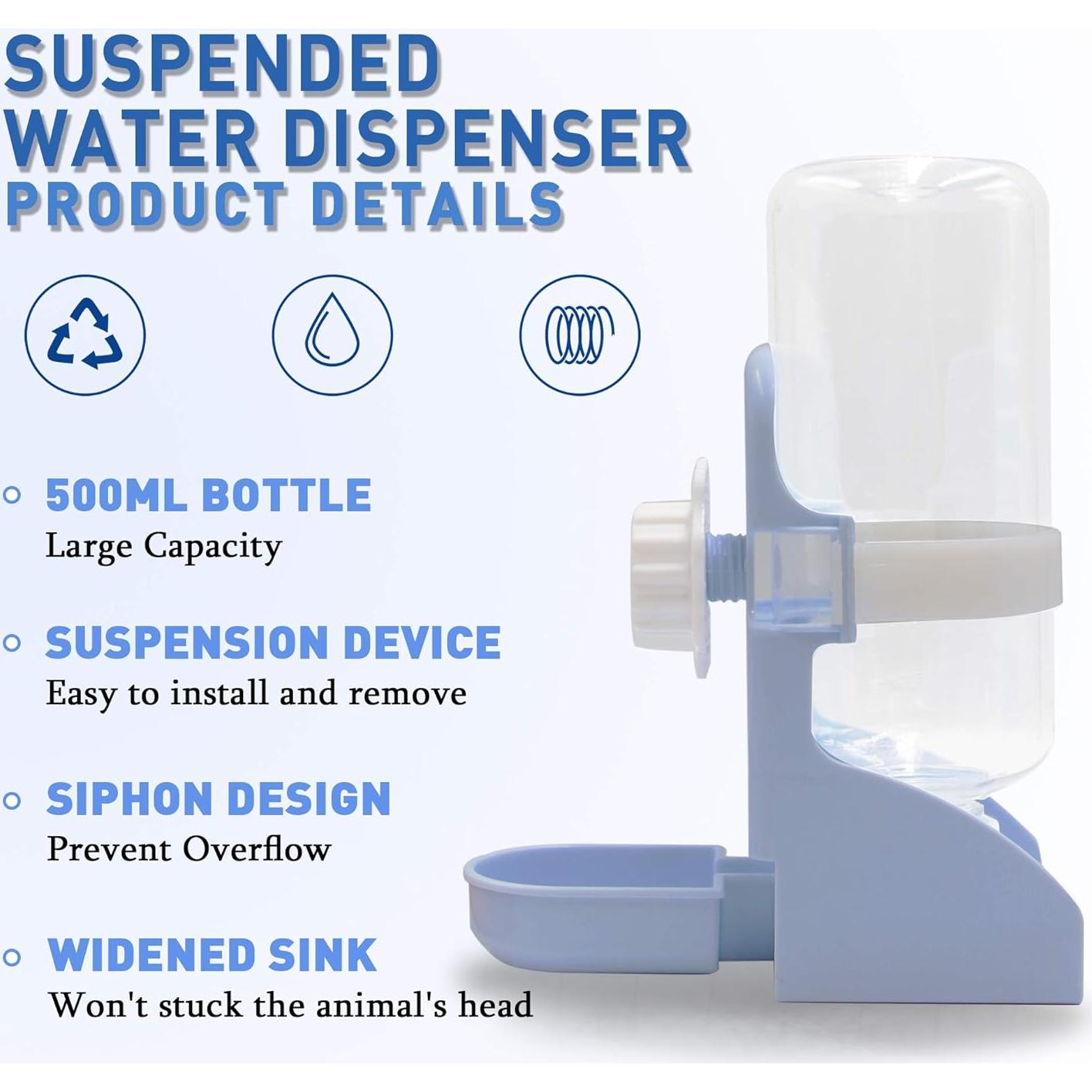 Dispensador de Agua Suspendido LLSPET 500ml para Conejos y Cobayas