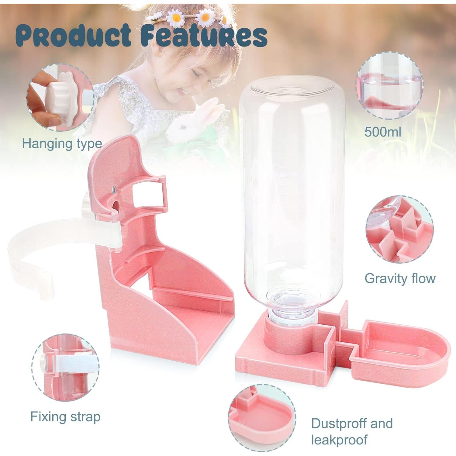 Botella de Agua Rypet 500ml Rosa para Conejos y Pequeñas Mascotas