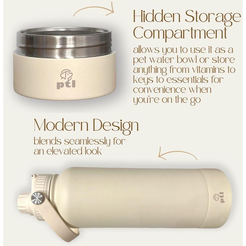 Botella de Agua Aislada Genérico 0.95L con Cuenco para Mascotas