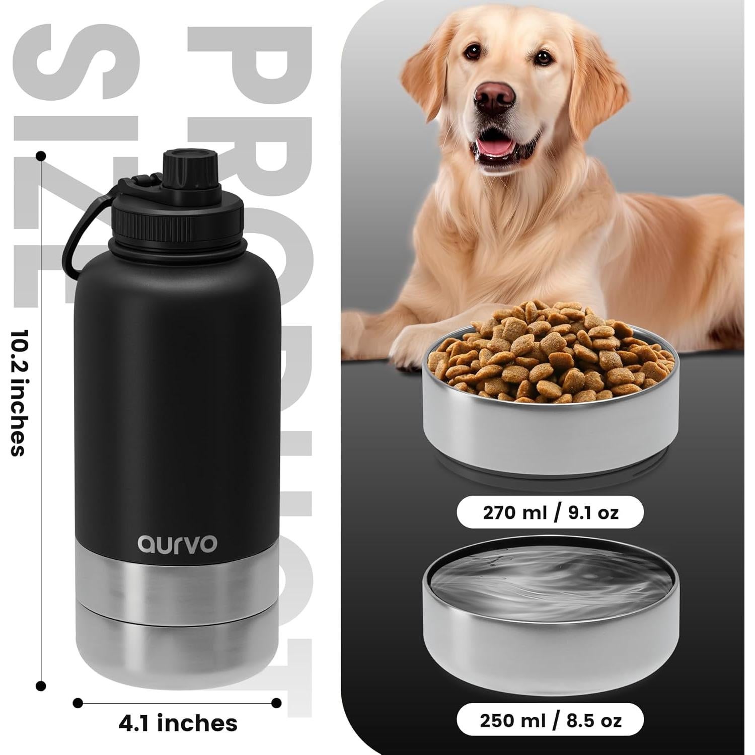 Botella de Agua para Perros Aurvo 32oz Acero Inoxidable Aislada