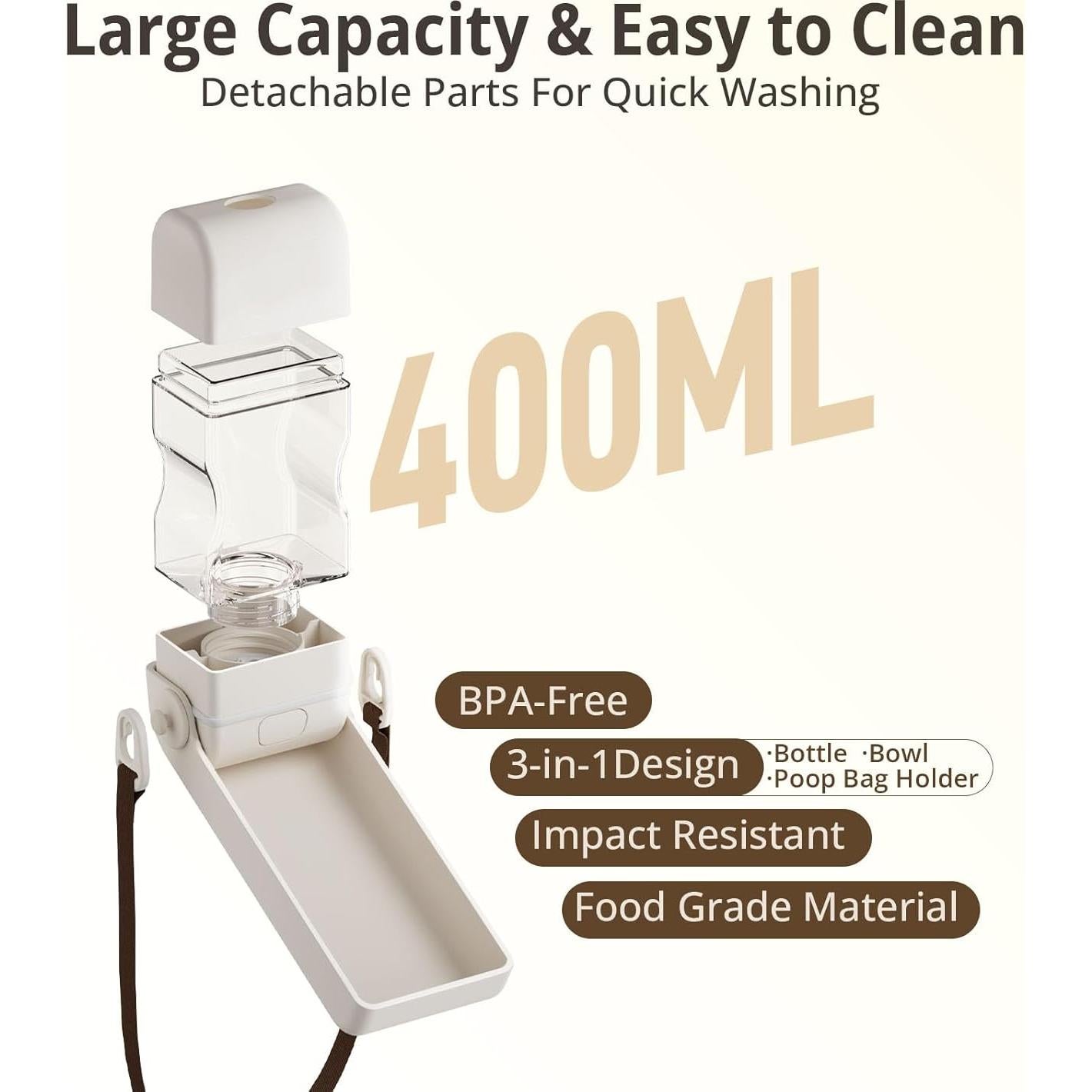 Botella de Agua para Perros Aurapaws 382ml Plegable a Prueba de Fugas