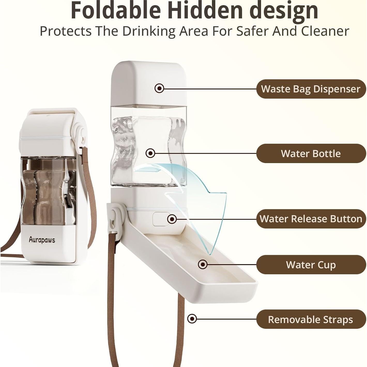 Botella de Agua para Perros Aurapaws 382ml Plegable a Prueba de Fugas