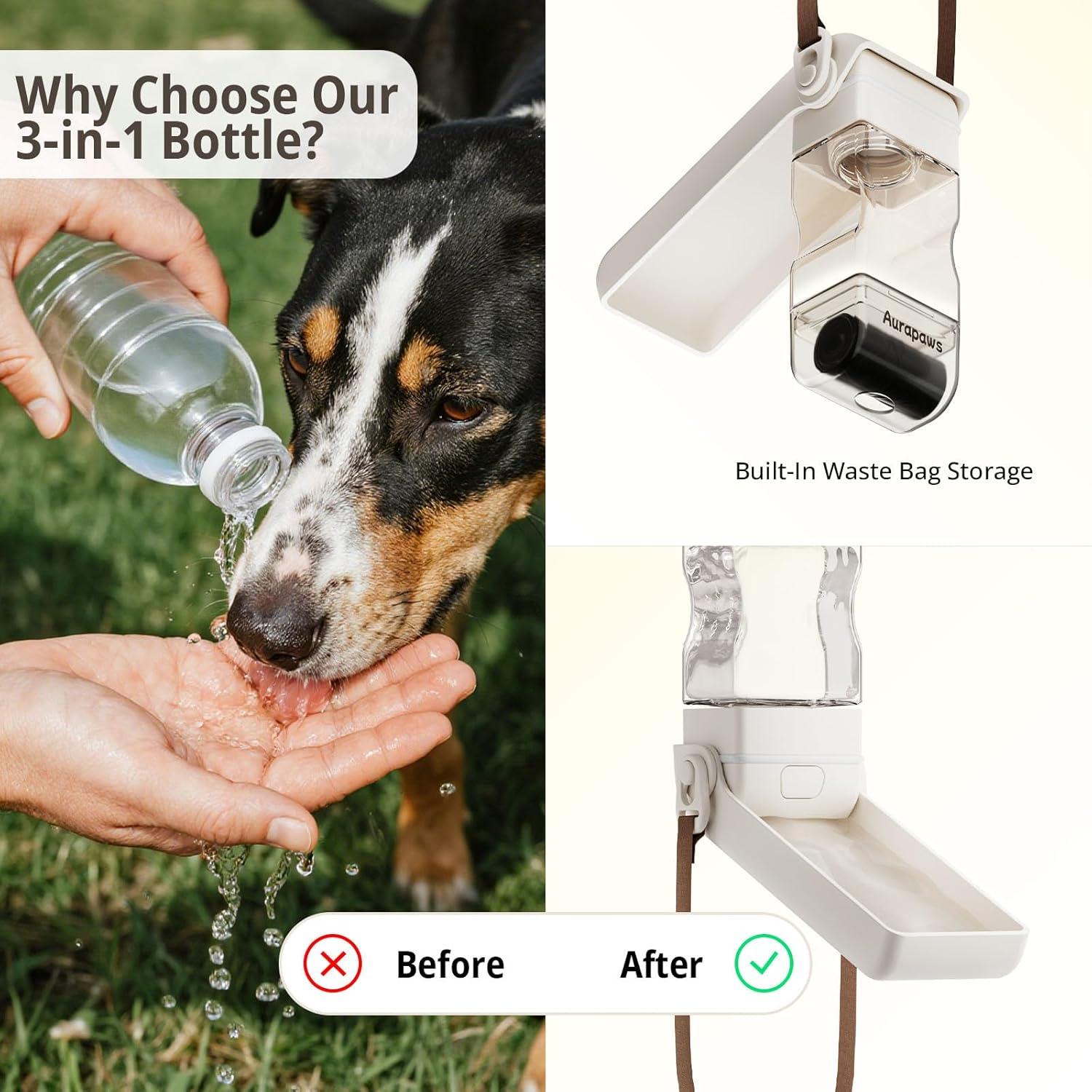 Botella de Agua para Perros Aurapaws 382ml Plegable a Prueba de Fugas