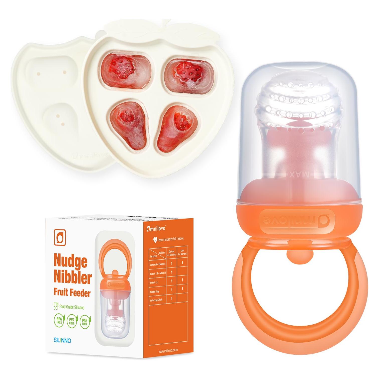 Combo Alimentador de Frutas y Moldes Popsicle OMINILOVE Naranja