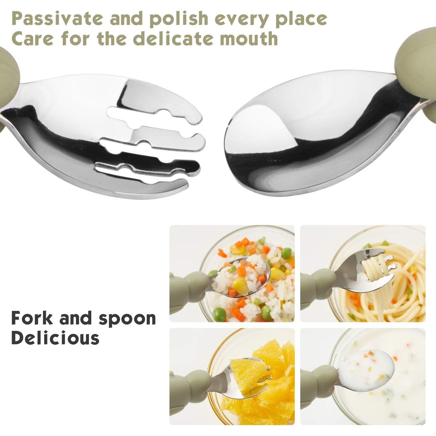 Plato de Succión de Silicona Linowos Verde con Cuchara y Tenedor