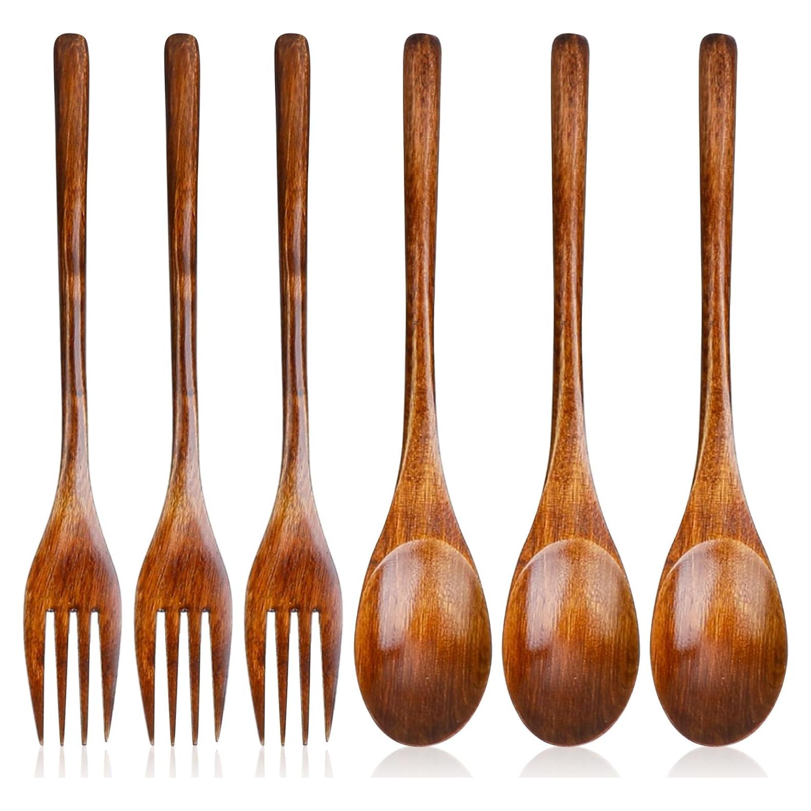 Juego de Cubiertos de Madera Xthrotsenk 6 Pcs - 3 Cucharas y 3 Tenedores