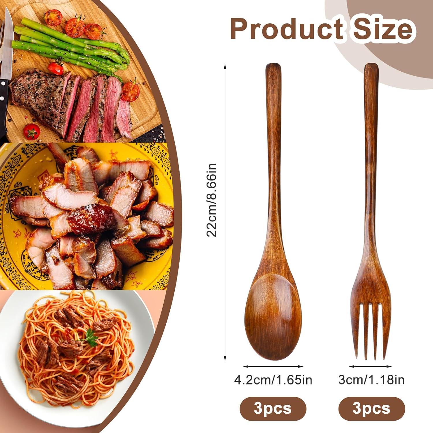 Juego de Cubiertos de Madera Xthrotsenk 6 Pcs - 3 Cucharas y 3 Tenedores