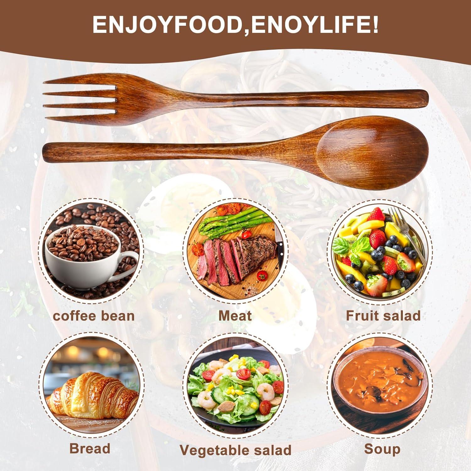 Juego de Cubiertos de Madera Xthrotsenk 6 Pcs - 3 Cucharas y 3 Tenedores