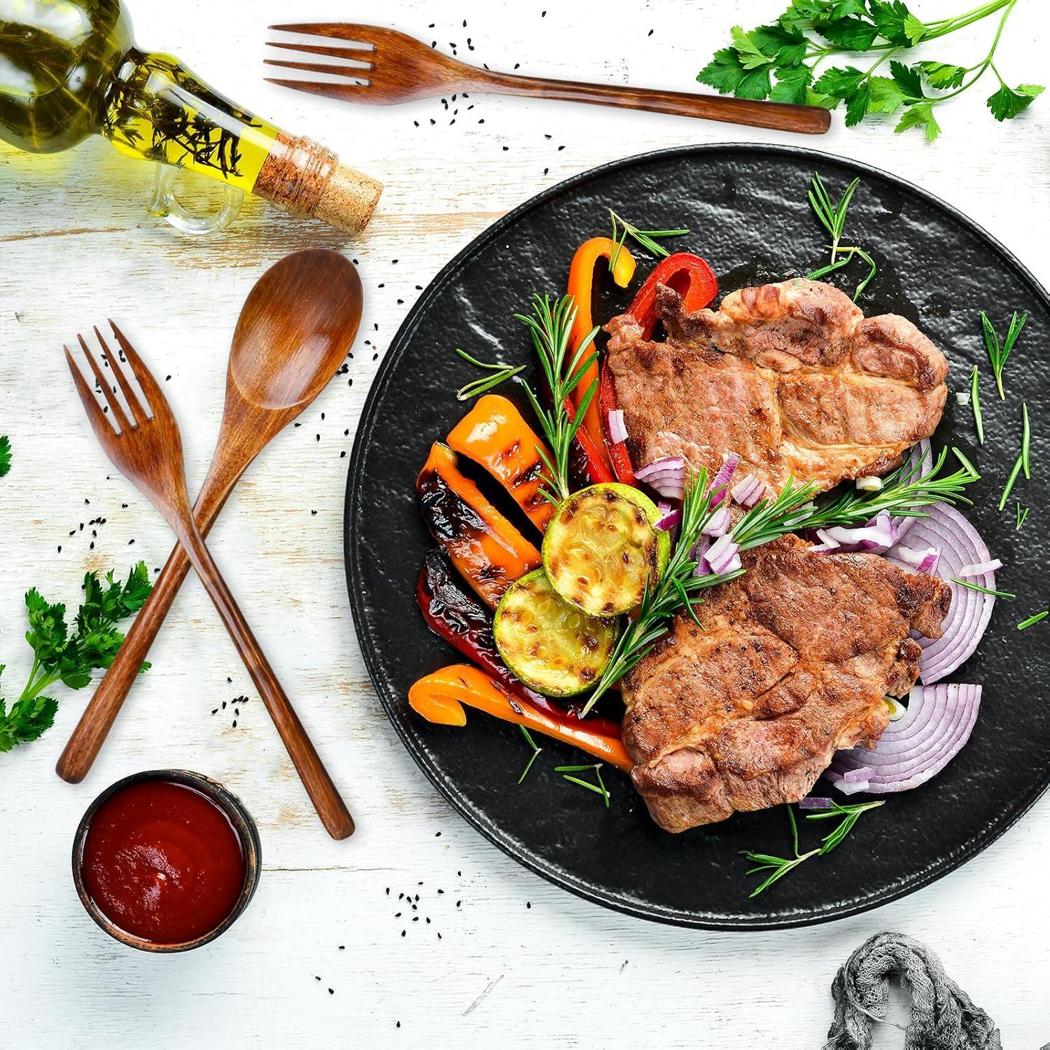 Juego de Cubiertos de Madera Xthrotsenk 6 Pcs - 3 Cucharas y 3 Tenedores