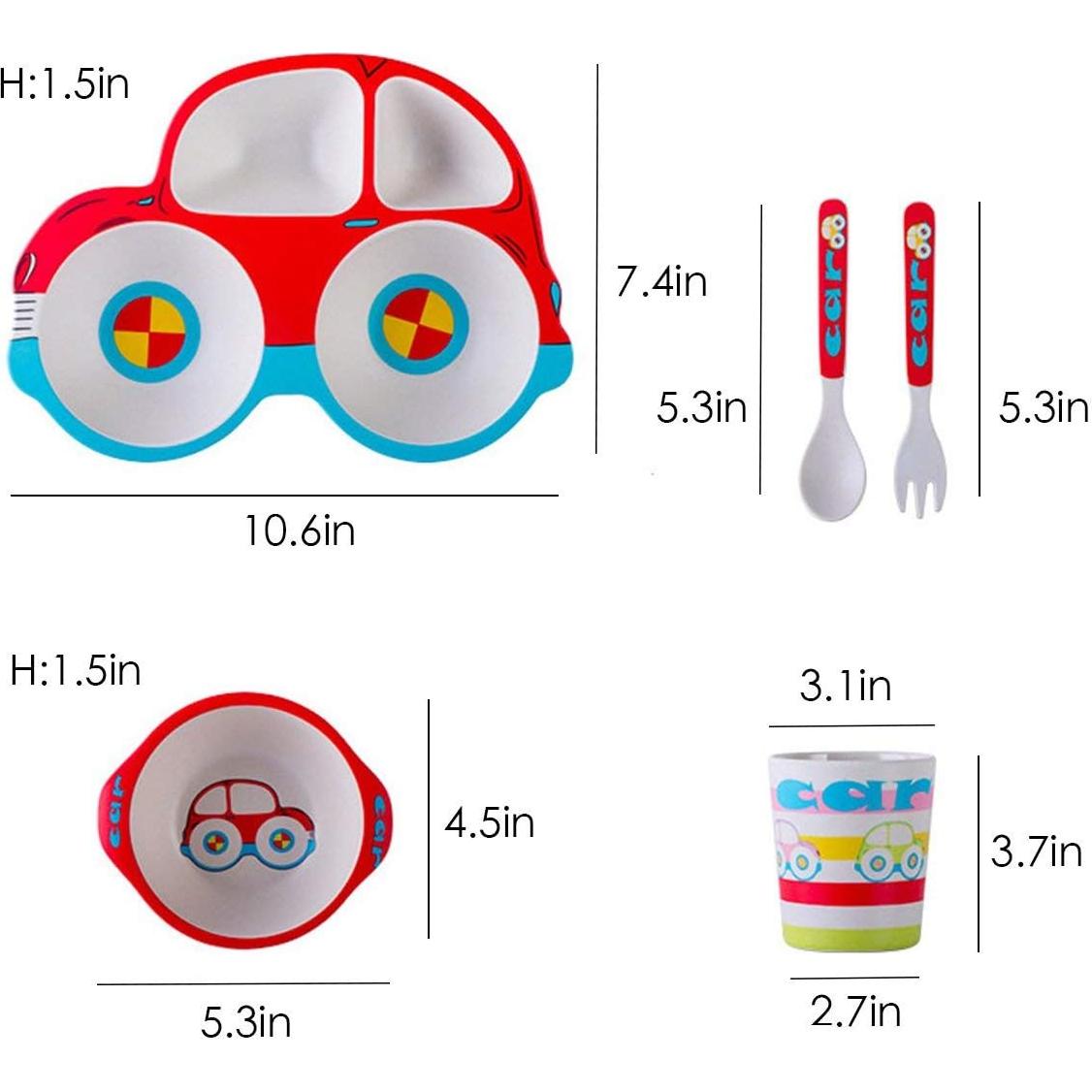 Juego de Vajilla para Niños HYOATREA 5 Piezas Coche Bambú