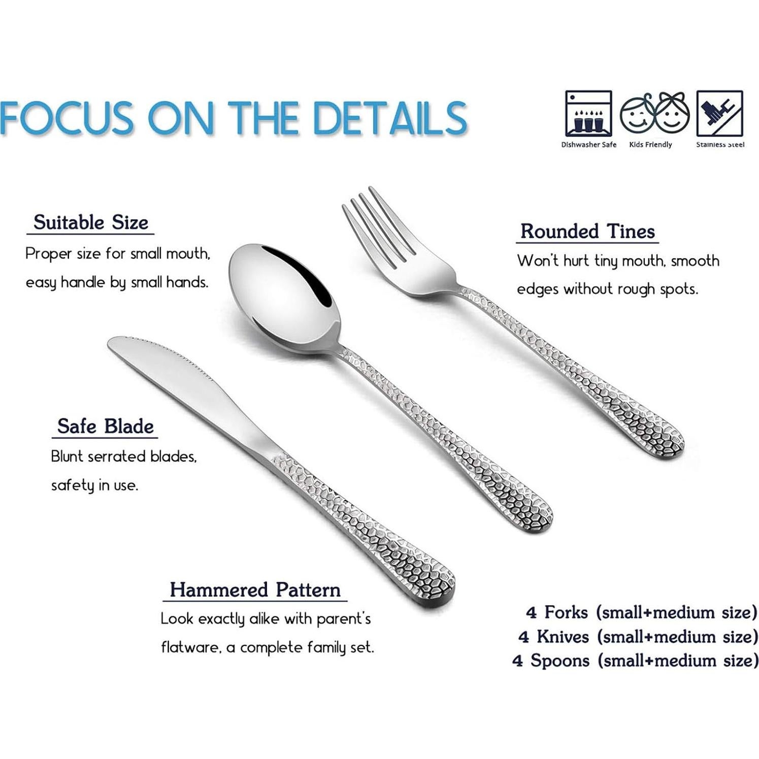 Set de Cubiertos de Acero Inoxidable E-far para Niños 12 Piezas