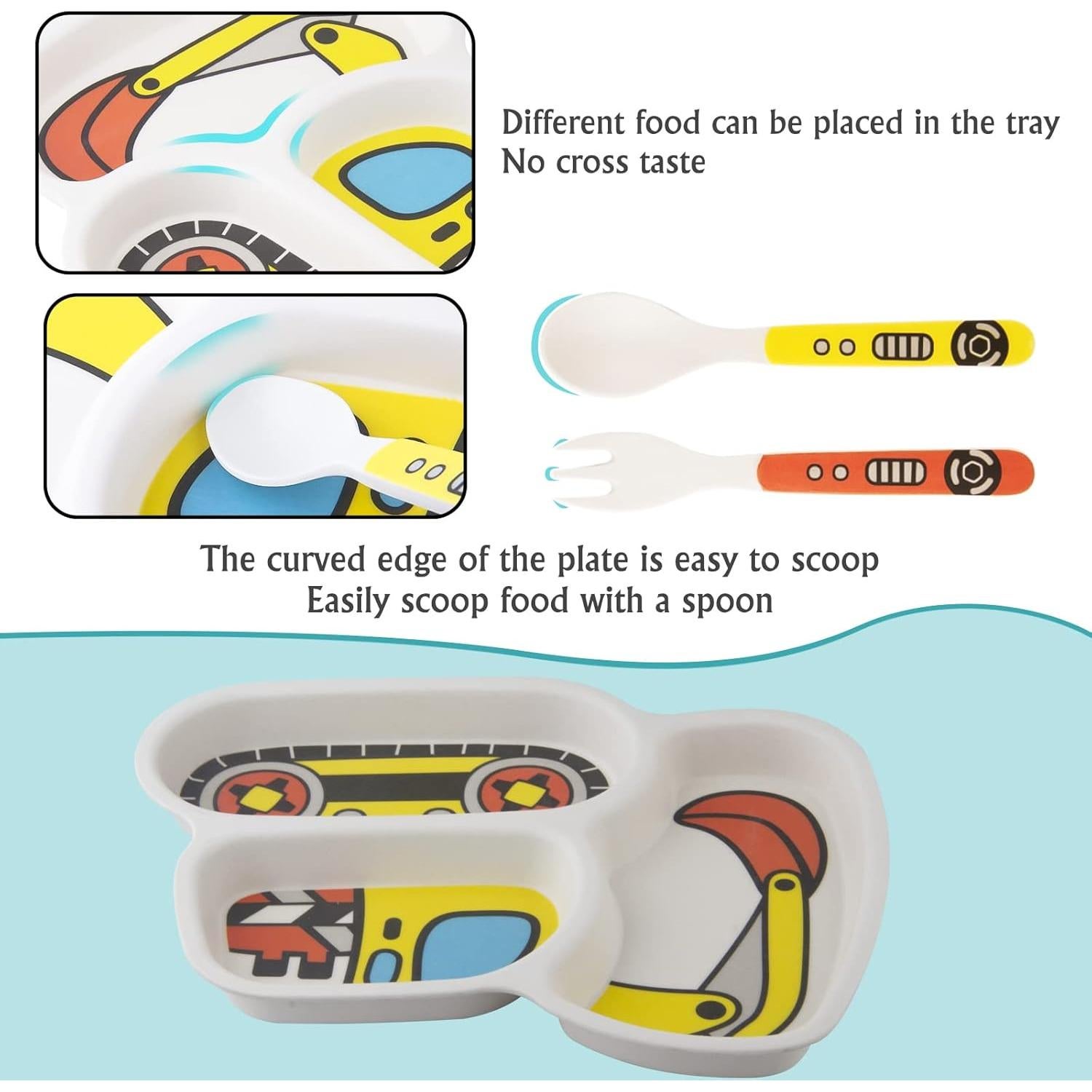 Juego de Platos para Niños Nohlerlife Excavadoras 3 Piezas