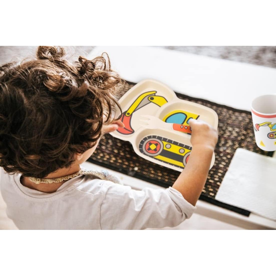 Juego de Platos para Niños Nohlerlife Excavadoras 3 Piezas