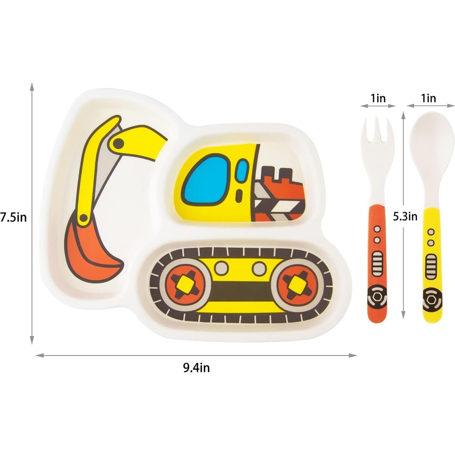 Juego de Platos para Niños Nohlerlife Excavadoras 3 Piezas