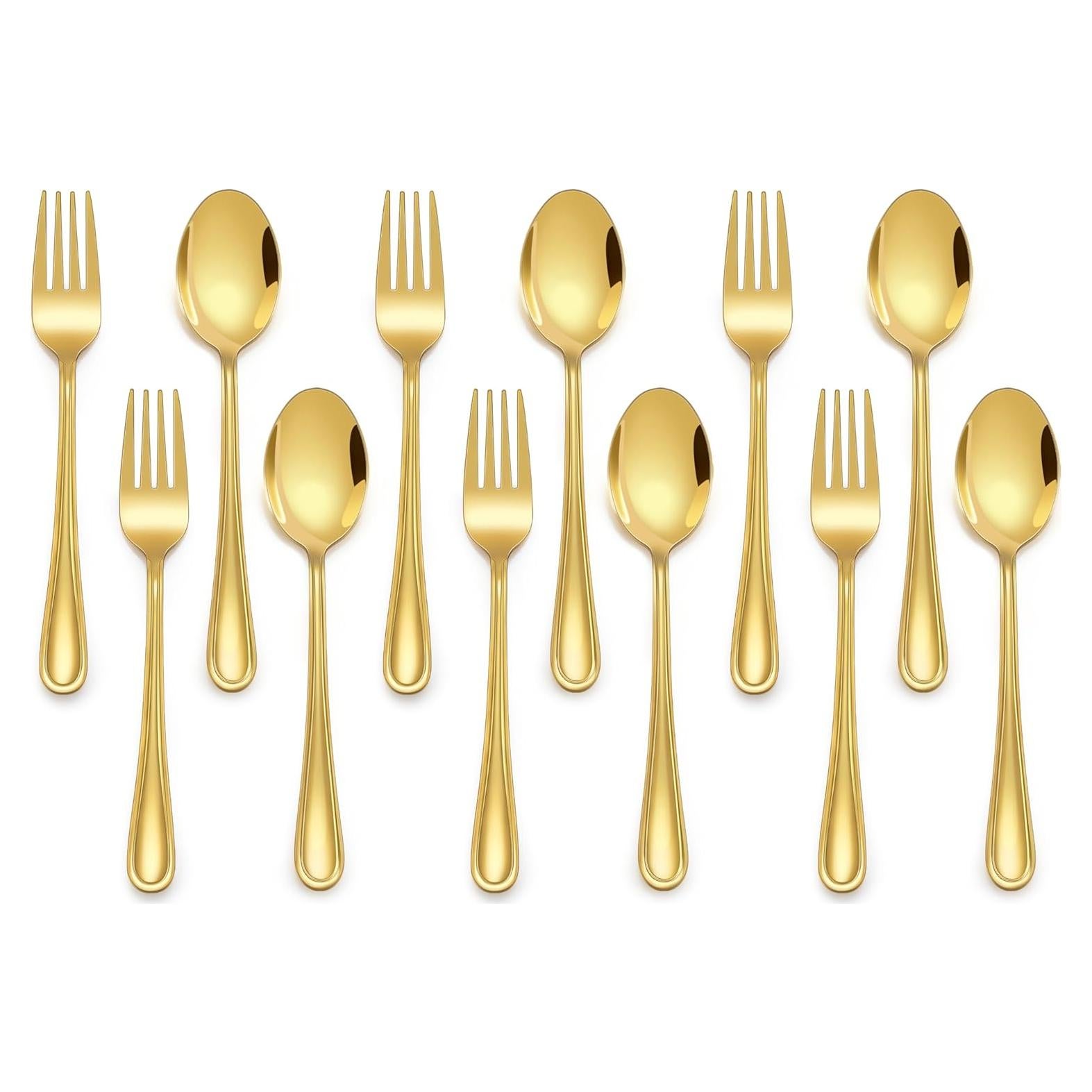 Juego de Cubiertos para Niños E-far 12 Piezas Acero Inoxidable Oro