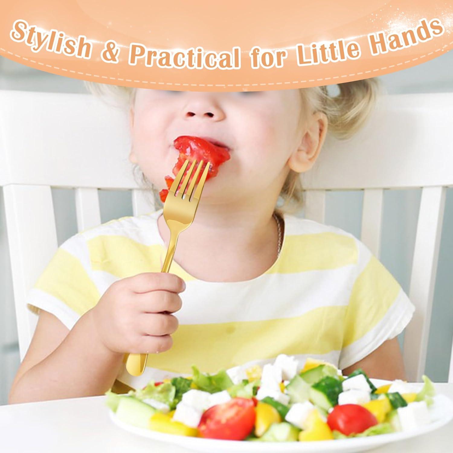 Juego de Cubiertos para Niños E-far 12 Piezas Acero Inoxidable Oro