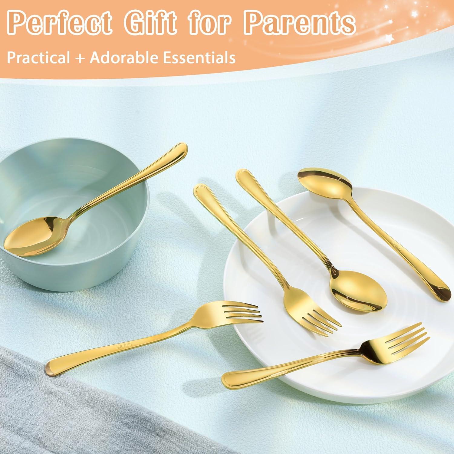 Juego de Cubiertos para Niños E-far 12 Piezas Acero Inoxidable Oro