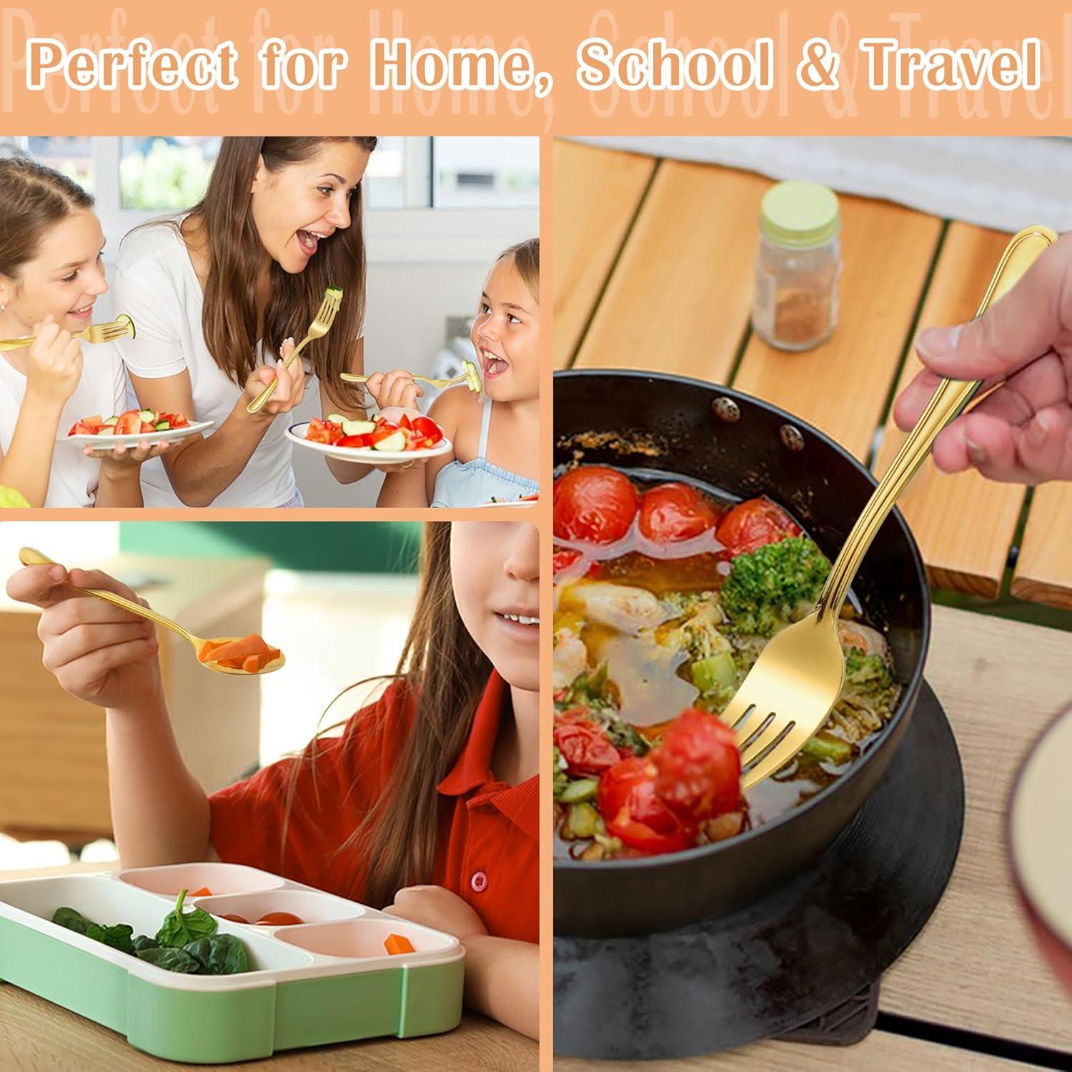 Juego de Cubiertos para Niños E-far 12 Piezas Acero Inoxidable Oro