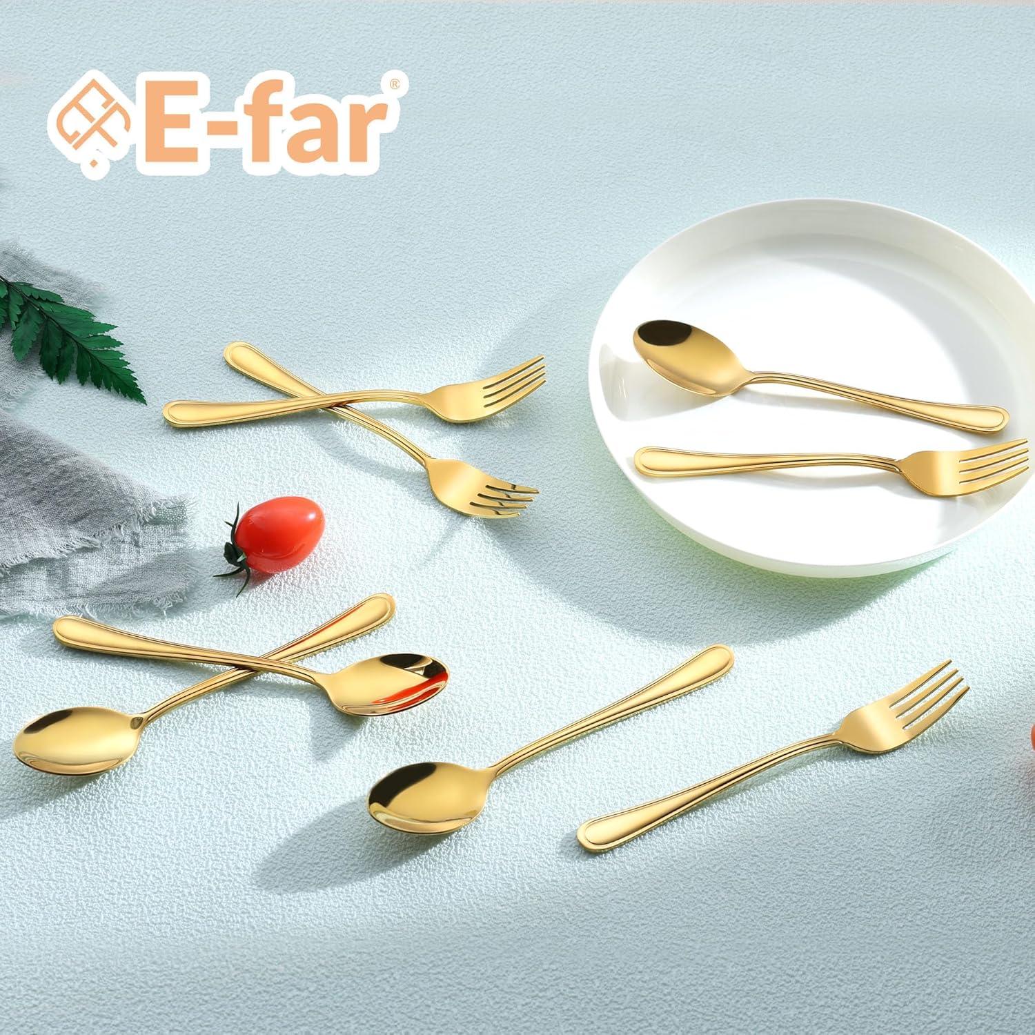Juego de Cubiertos para Niños E-far 12 Piezas Acero Inoxidable Oro