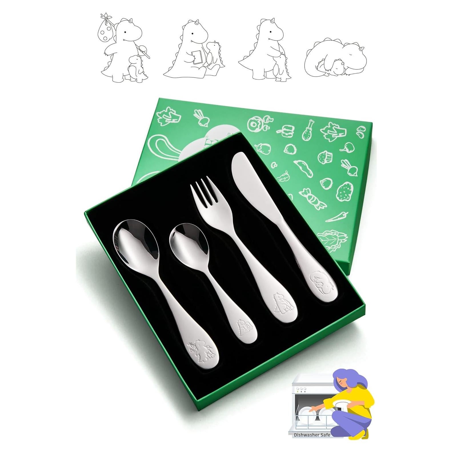 Juego de Cubiertos para Niños EIUBUIE Acero Inoxidable 4 Piezas