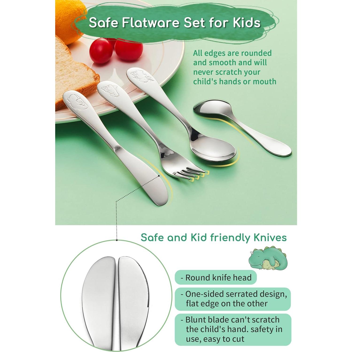 Juego de Cubiertos para Niños EIUBUIE Acero Inoxidable 4 Piezas