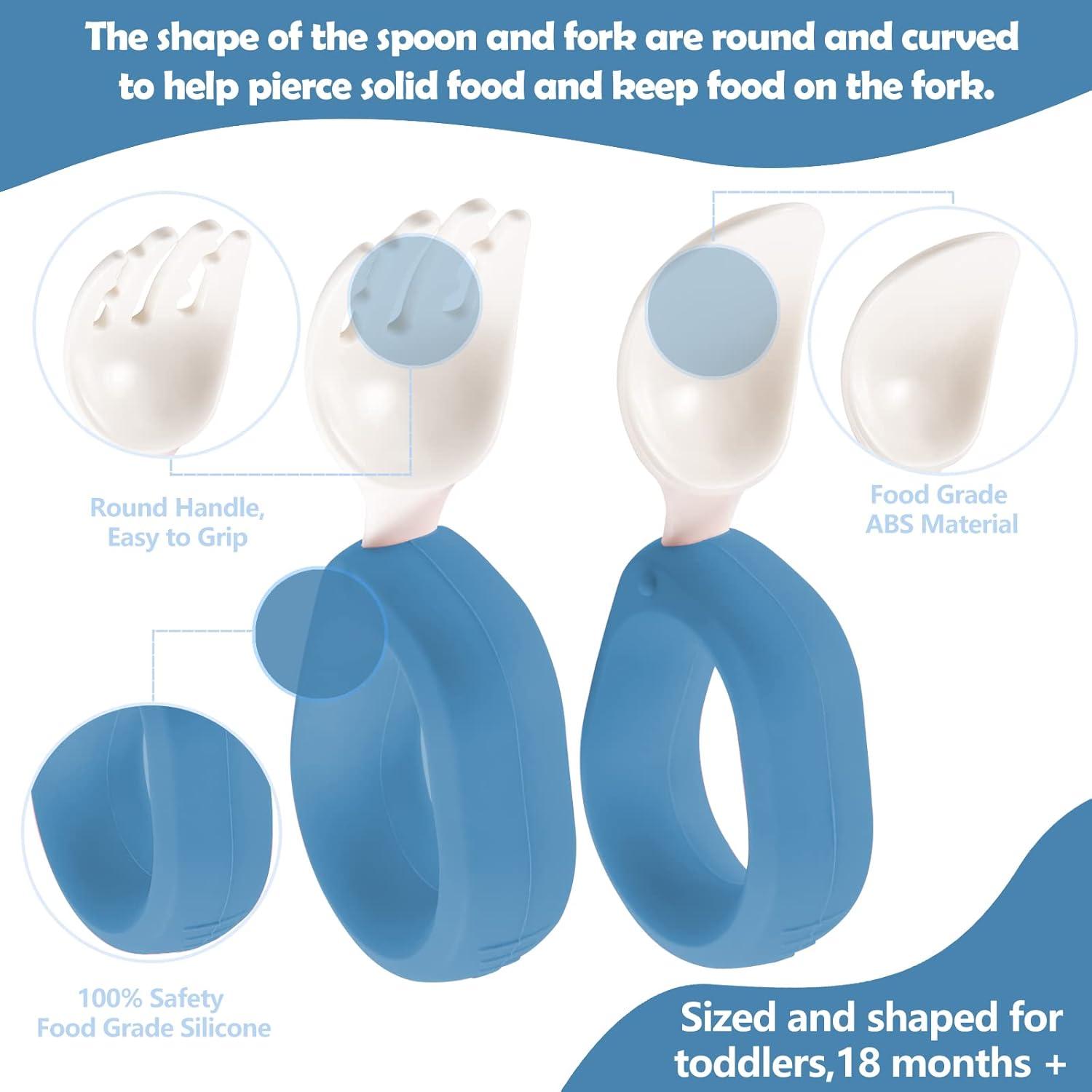 Juego de Cuchara y Tenedor HIWOOD para Bebés - Sin BPA, Azul