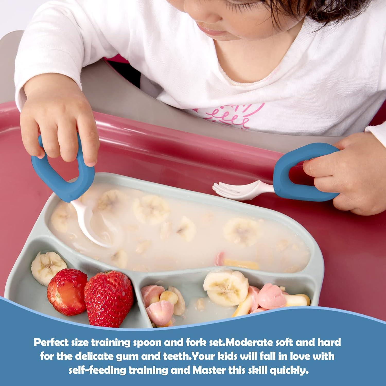 Juego de Cuchara y Tenedor HIWOOD para Bebés - Sin BPA, Azul