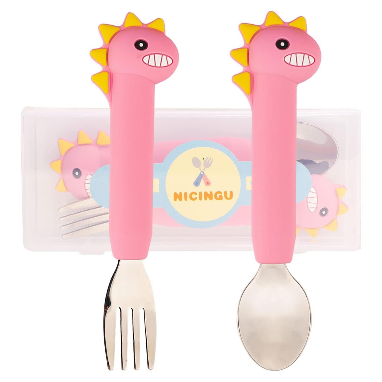 Juego de Cucharas y Tenedores para Bebés NICINGU - Silicona y Acero Inoxidable