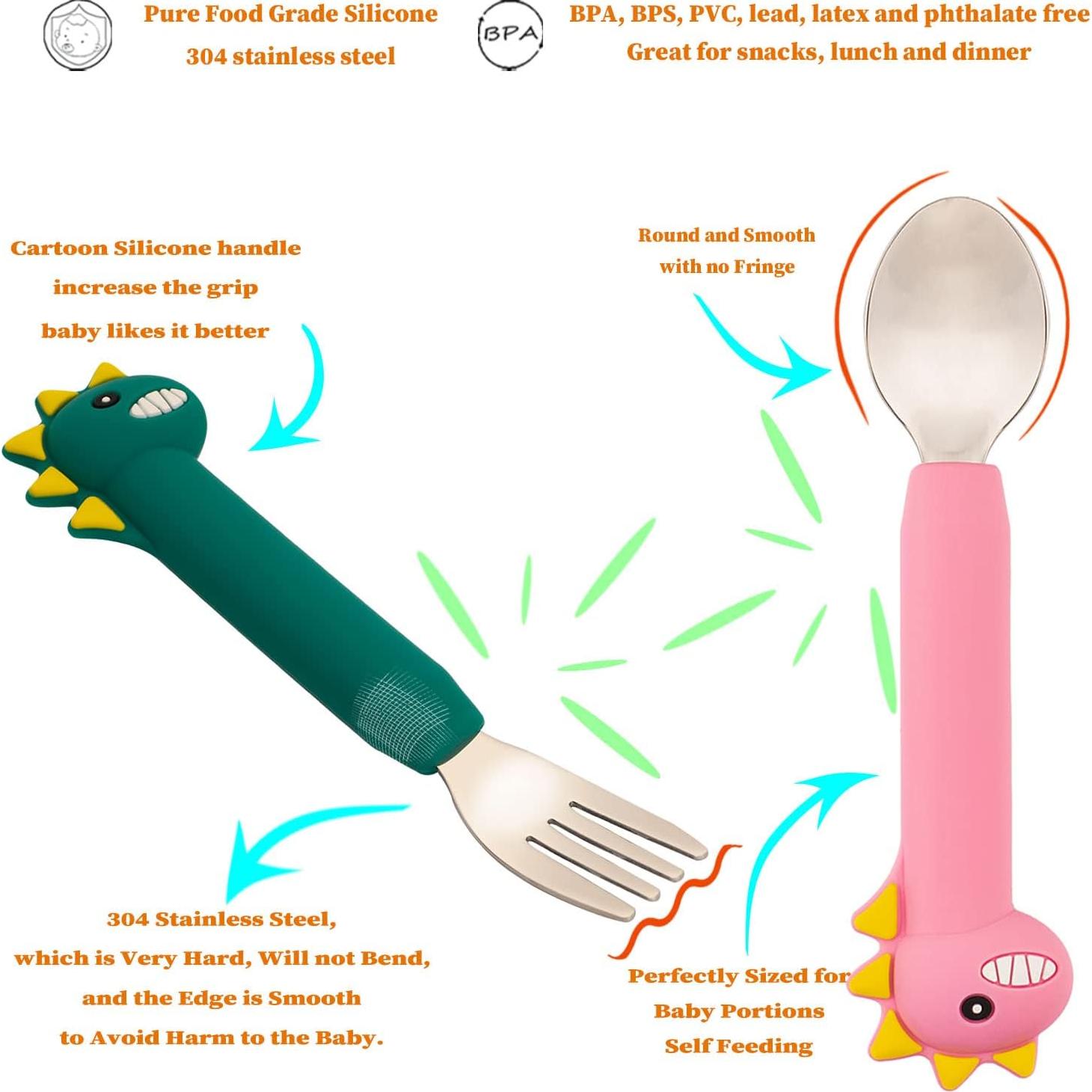 Juego de Cucharas y Tenedores para Bebés NICINGU - Silicona y Acero Inoxidable